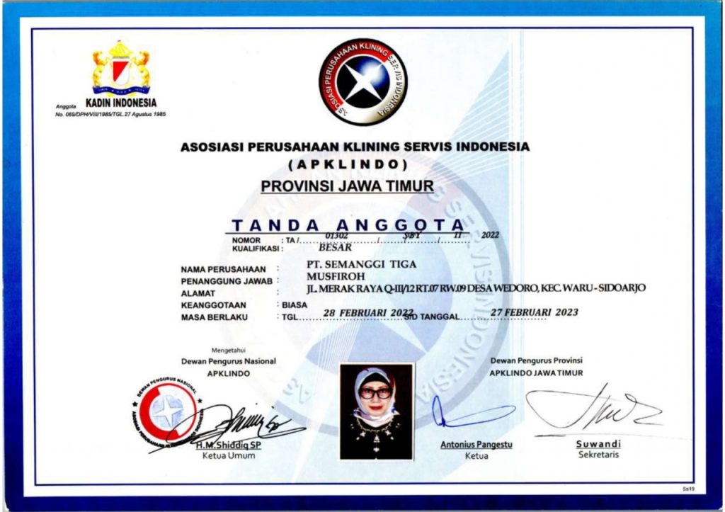 Keanggotaan PT SEmanggi 3 dengan Aliansi Perusahaan Penyedia Jasa Ketenagakerjaan Indonesia (APKLINDO)