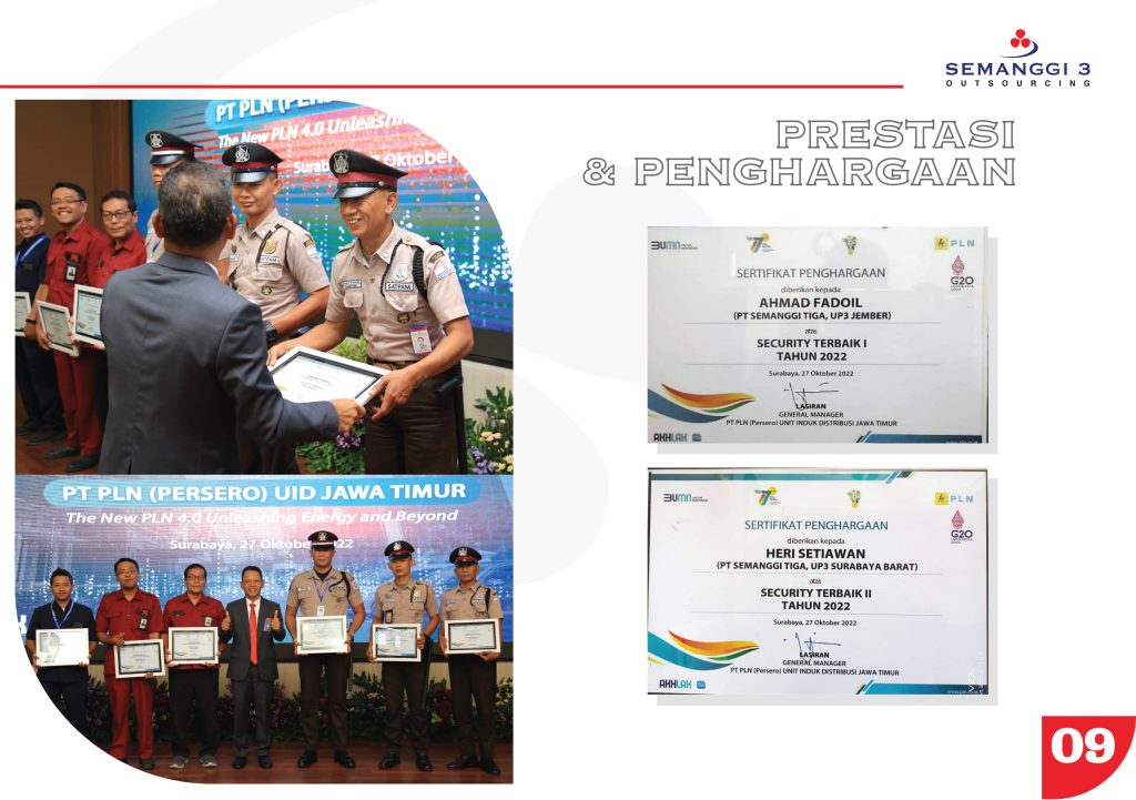 PT Semanggi 3 Raih Penghargaan Prestisius dalam Keamanan dari PLN Persero Jawa Timur Tahun 2022